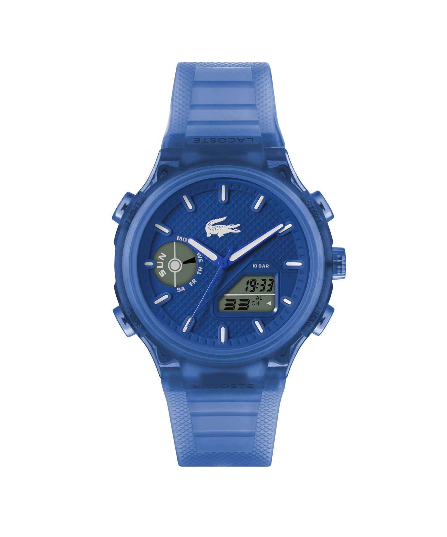 HOTLacoste LC33 Men’s Analog-Digital Quartz Watch - Silicone Strap with Crocodile Texture, TR90 Octagonal Case, Alarm, Chronograph and Calendar -Bold, Sporty Timepiece