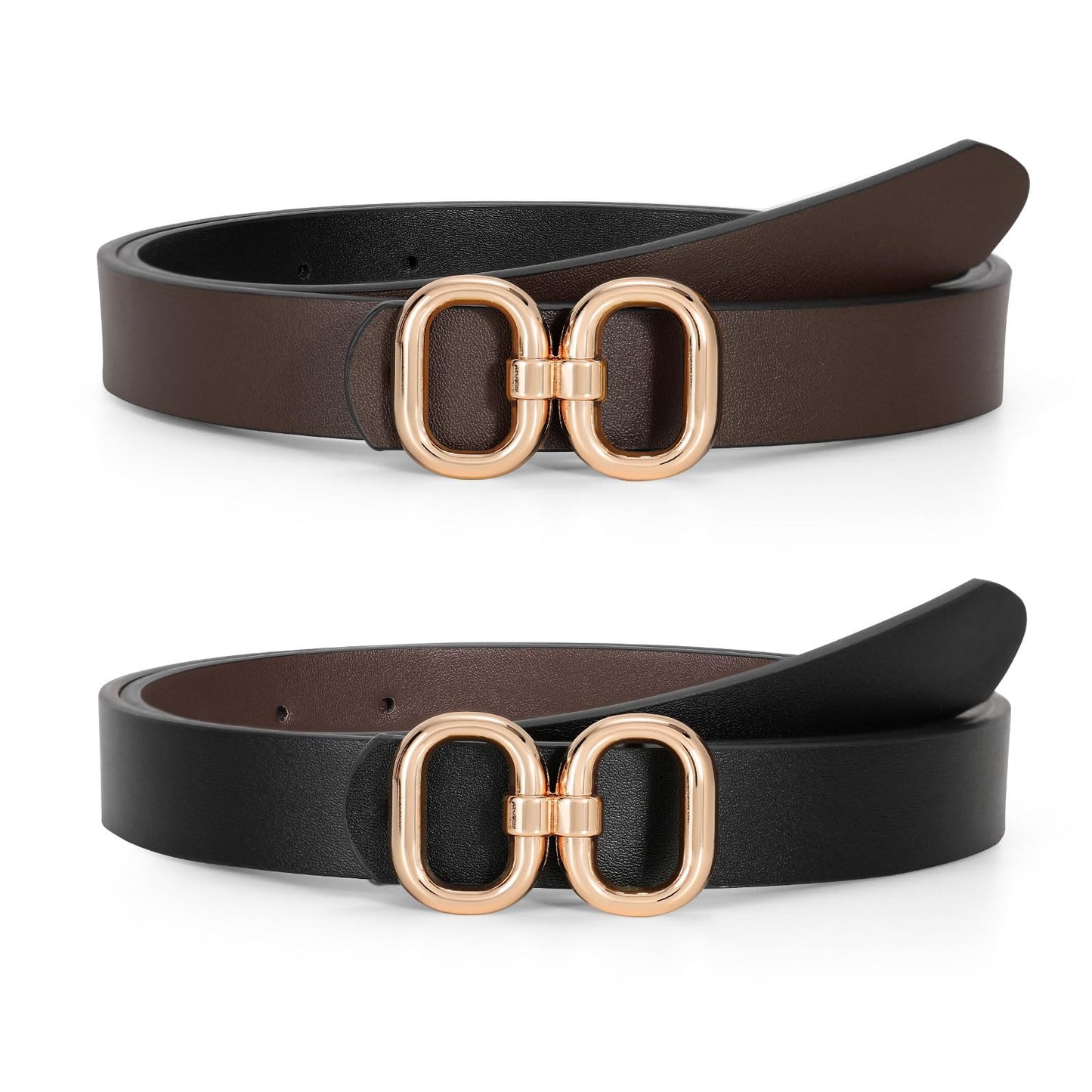 HOTTRIWORKS Reversible Leather Belt for Women with Gold Buckle Ladies Leather Belt for Jeans Pants
