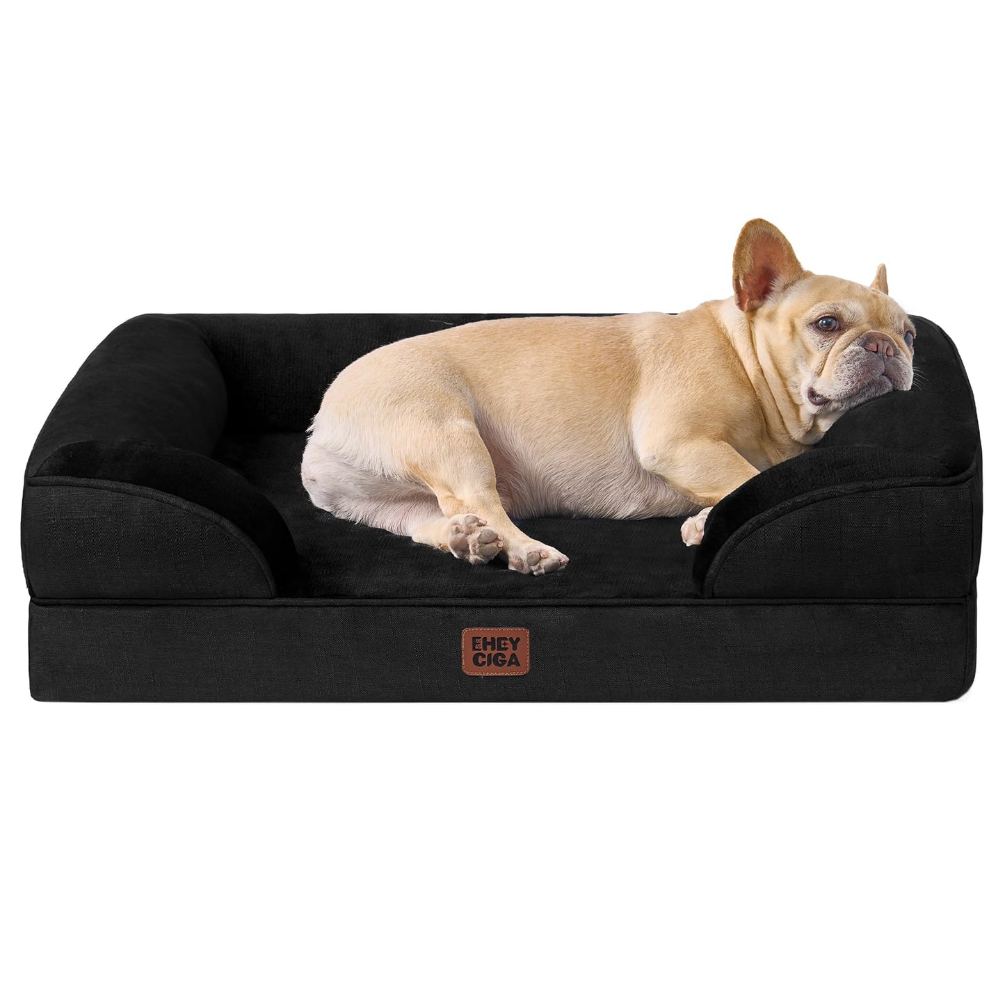 HOTEHEYCIGA Orthopedic Dog Beds for Extra Large Dogs 44x32Inch, Polyurethane Foam XL Pet Bed with Sides, Non-Slip and Egg-Crate Foam Big Dog Couch Bed with Washable Removable Cover, Grey