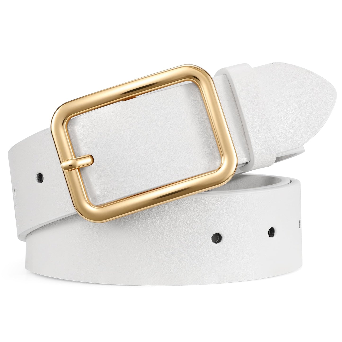 HOTWERFORU Women Classic Black Leather Belt With Square Silver Buckle For Jeans Pants,1.3" width