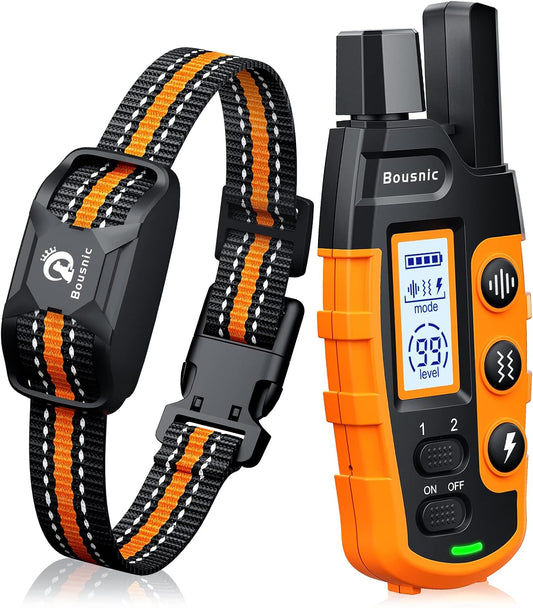 HOTBousnic Dog Shock Collar - 3300Ft Dog Training Collar with Remote for 5-120lbs Small Medium Large Dogs Rechargeable Waterproof e Collar with Beep (1-8), Vibration(1-16), Safe Shock(1-99) (Orange)