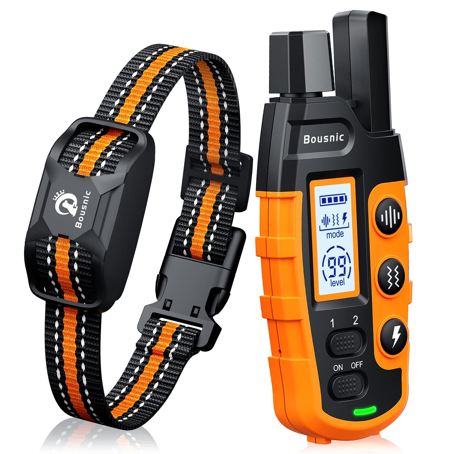 HOTBousnic Dog Shock Collar - 3300Ft Dog Training Collar with Remote for 5-120lbs Small Medium Large Dogs Rechargeable Waterproof e Collar with Beep (1-8), Vibration(1-16), Safe Shock(1-99) (Orange)