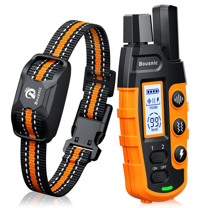 HOTBousnic Dog Shock Collar - 3300Ft Dog Training Collar with Remote for 5-120lbs Small Medium Large Dogs Rechargeable Waterproof e Collar with Beep (1-8), Vibration(1-16), Safe Shock(1-99) (Orange)