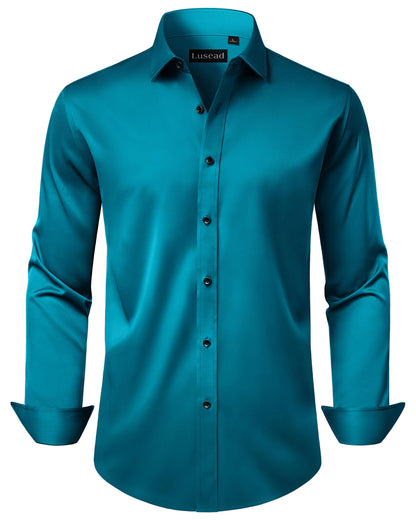 HOTMen's Dress Shirts Long Sleeve Stretch Wrinkle Free Wedding Formal Business Button Down Shirt