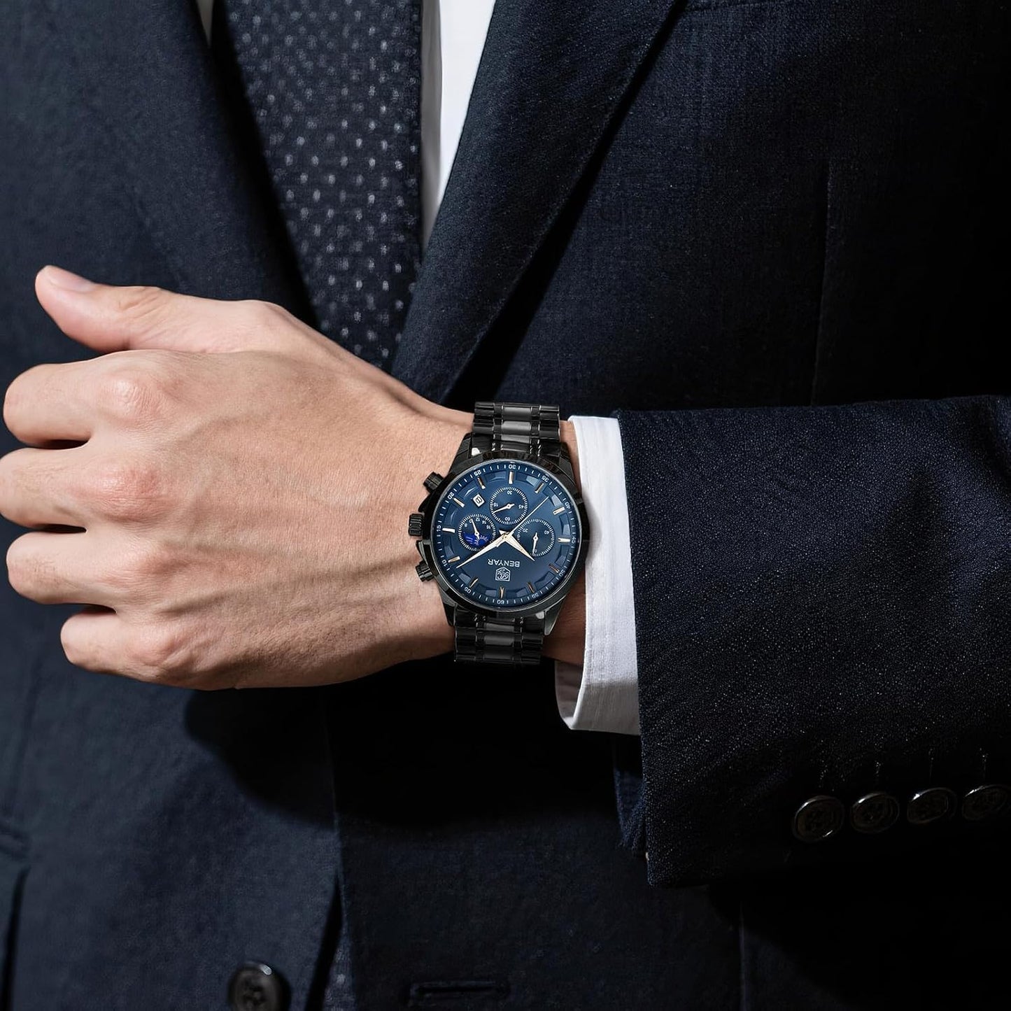 HOTBENYAR Mens Watches Analog Quartz Chronograph Waterproof Wrist Watches for Men Fashion Business Work Casual Sport Designer Dress Watch with Calendar Elegant Gifts for Men