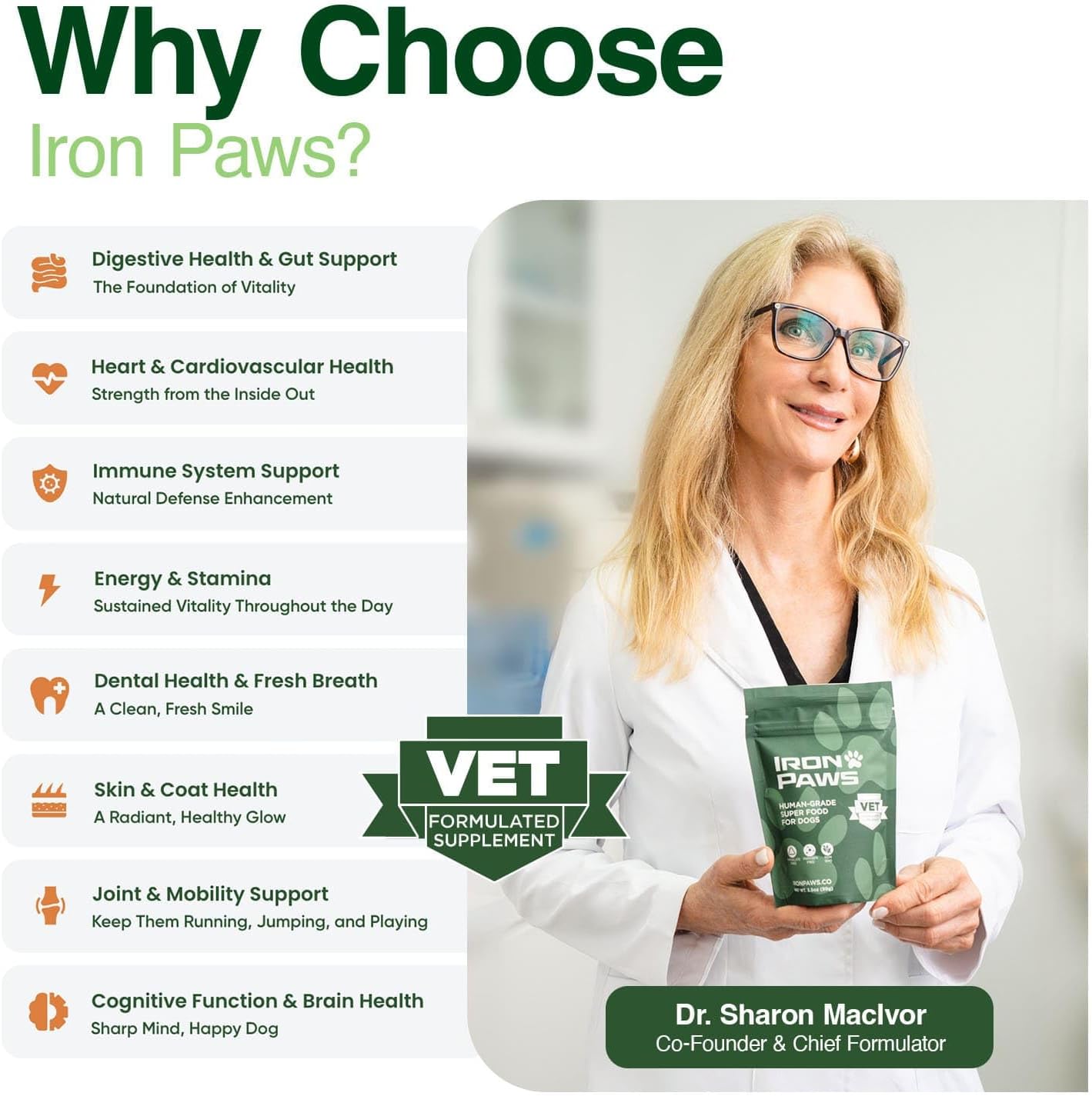 HOTHuman-Grade Superfood For Dogs, Premium Greens Powder Supplement For Dental Health, Longevity, Hip & Joint, Gut Health, Allergies, Immune Support, Skin & Coat - 3.5 oz Nutrient Dense Formula