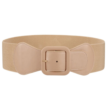 HOTJASGOOD Women Elastic Wide Belt Stretchy Vintage Waist Belt for Dress with Fashion Square Buckle
