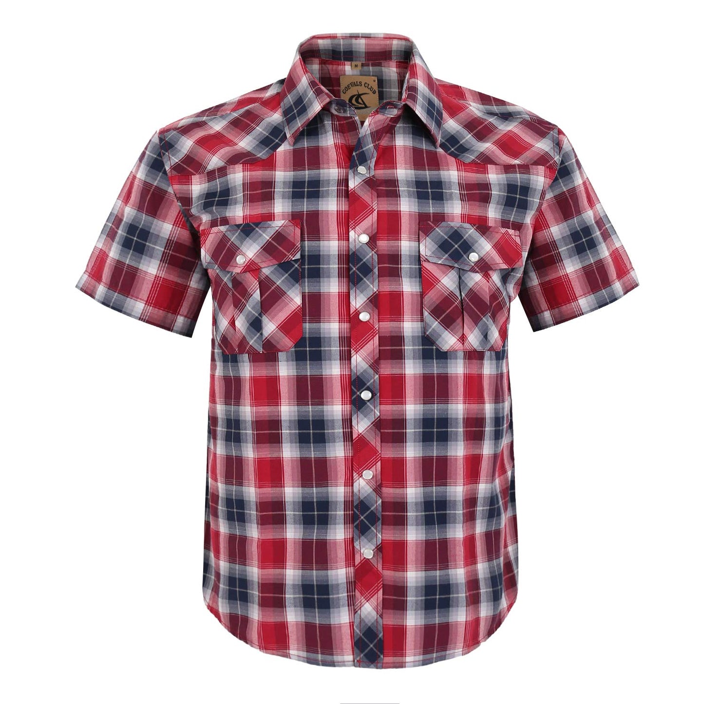 HOTCOEVALS CLUB Men's Western Cowboy Short Sleeve Pearl Snap Casual Plaid Work Shirts