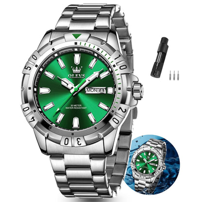 HOTOLEVS Watches Men Waterproof Luxury Big Face Mens Watch Stainless Steel Day Date Quartz Analog Dress Watches for Men Luminous Reloj para Hombres (Green/Blue/Black/Gold)
