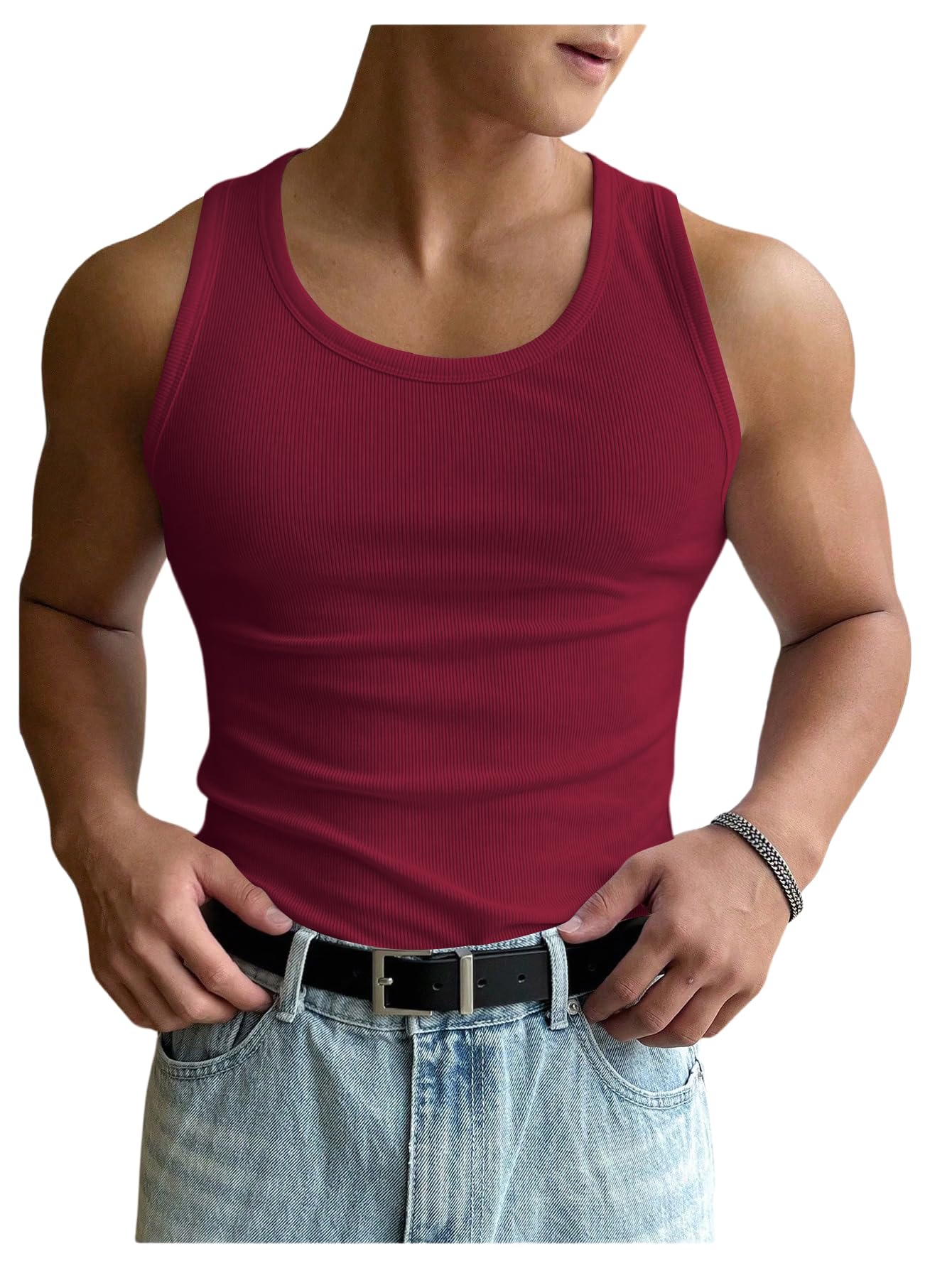 HOTCOZYEASE Men's Summer Sleeveless Tank Top Workout Gym Muscle Tank T Shirt | Workout Gym Casual Wear, Summer Basic Undershirt, Ribbed Knit Fabric, White Tank Top for Men