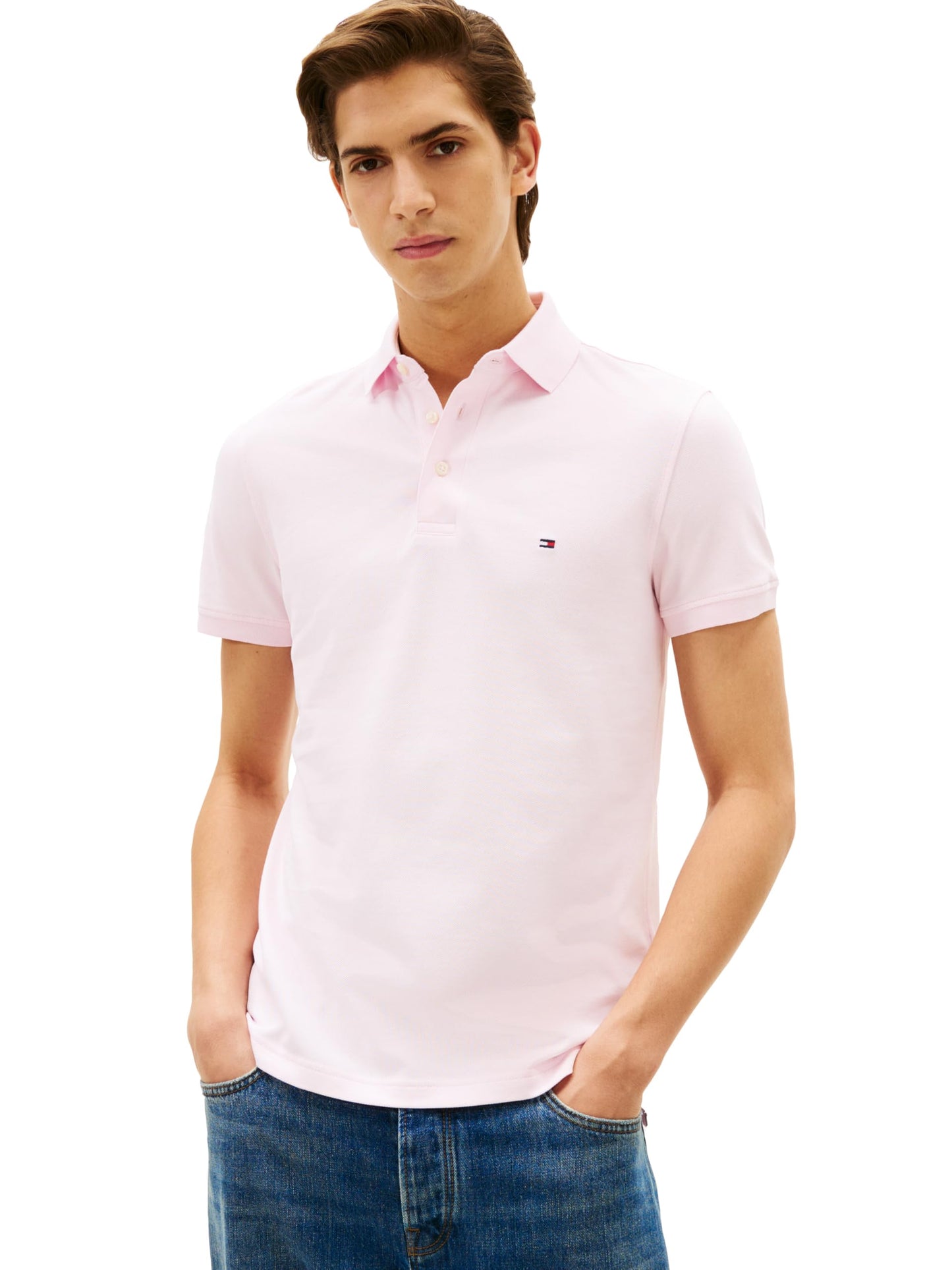 HOTTommy Hilfiger Men's Short Sleeve Polo Shirts in Slim Fit with Stretch and Organic Pique Cotton