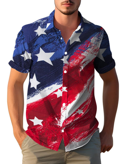 HOTYoimira 4th of July Shirts for Men,Patriotic Grunge Concept USA Flag Button-Down Casual Short Sleeve Hawaiian Shirts for Men