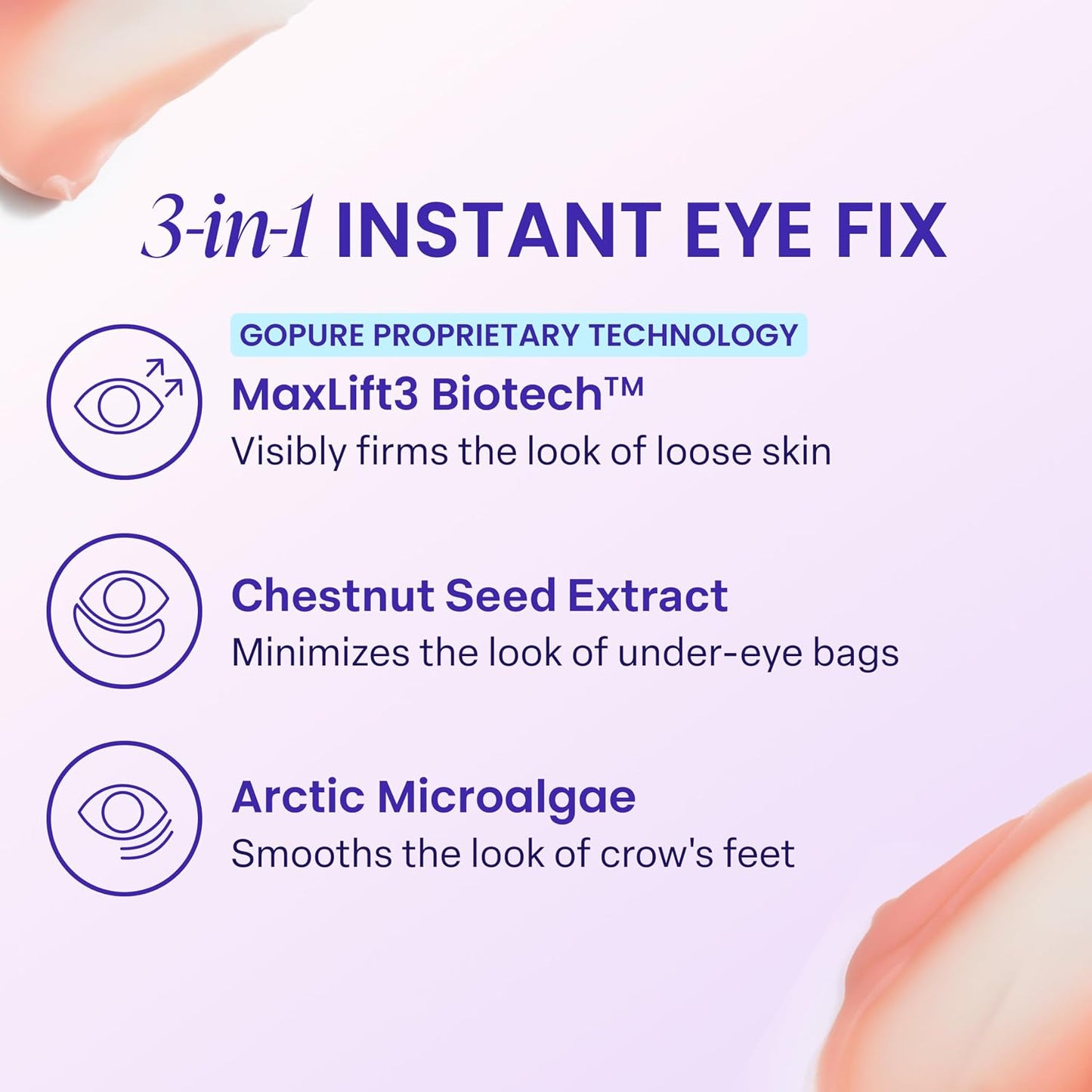 HOTgoPure NEW Instant Lift Eye Gel - For the look of Puffiness & Bags, Wrinkles, Fine Lines and Dark Circles, Anti Aging Skin Care for Men & Women with MaxLift3 Biotech Under Eye Brightener