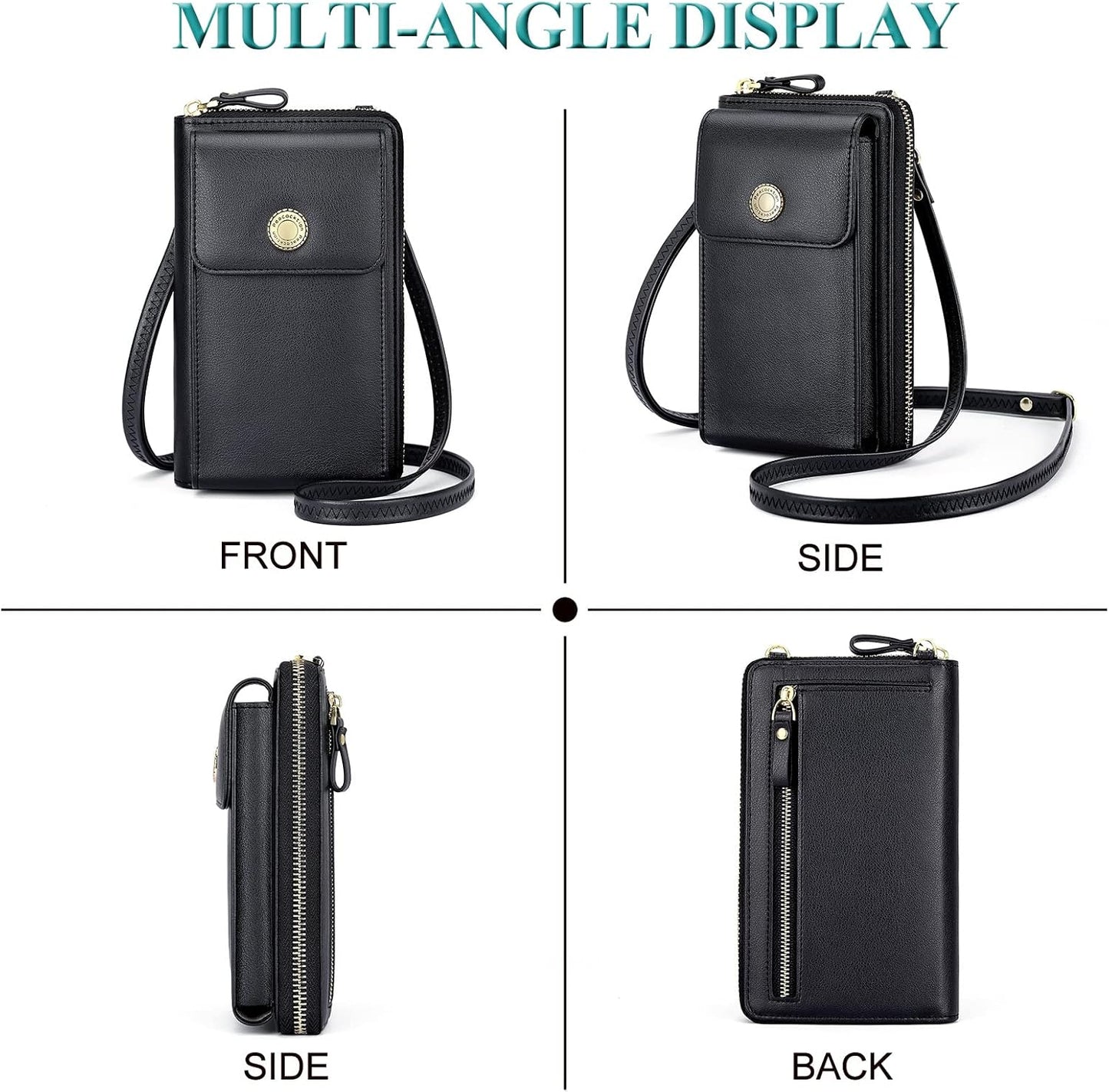 HOTPeacocktion RFID Crossbody Wallet Women Small Travel Leather Cell Phone Wallet Purse Zipper Crossbody Bag