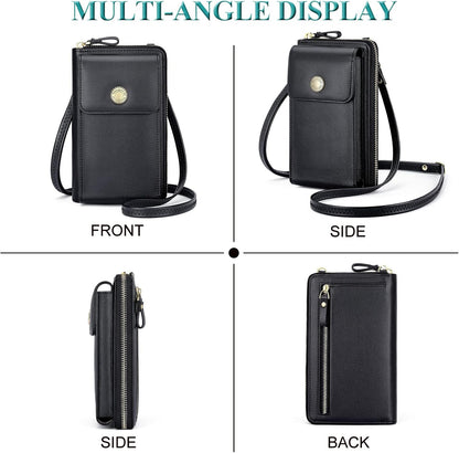 HOTPeacocktion RFID Crossbody Wallet Women Small Travel Leather Cell Phone Wallet Purse Zipper Crossbody Bag