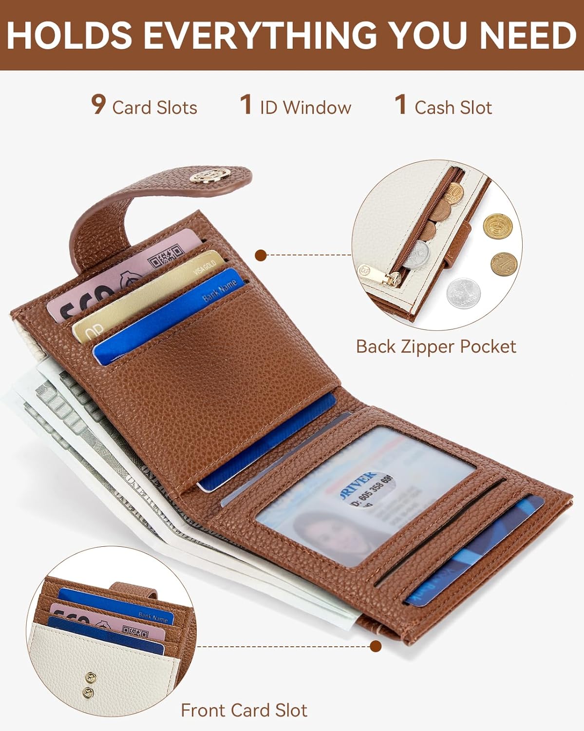 HOTBOSTANTEN Leather Wallets for Women RFID Blocking Slim Card Holder