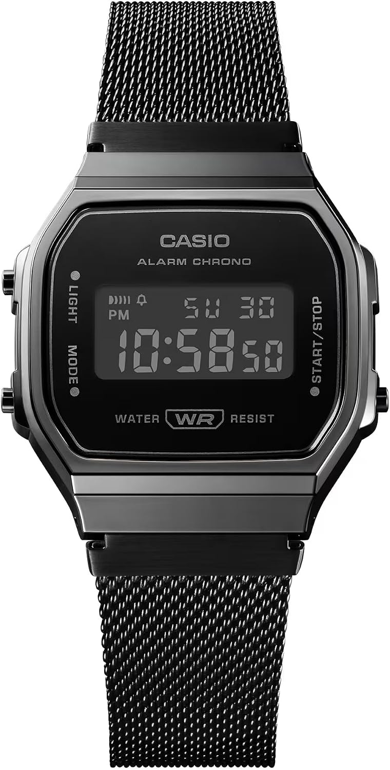 HOTCasio A168WEMB-1BV Men's Vintage Collection Gunmetal Mesh Band Alarm Chronograph Illuminator Digital Watch