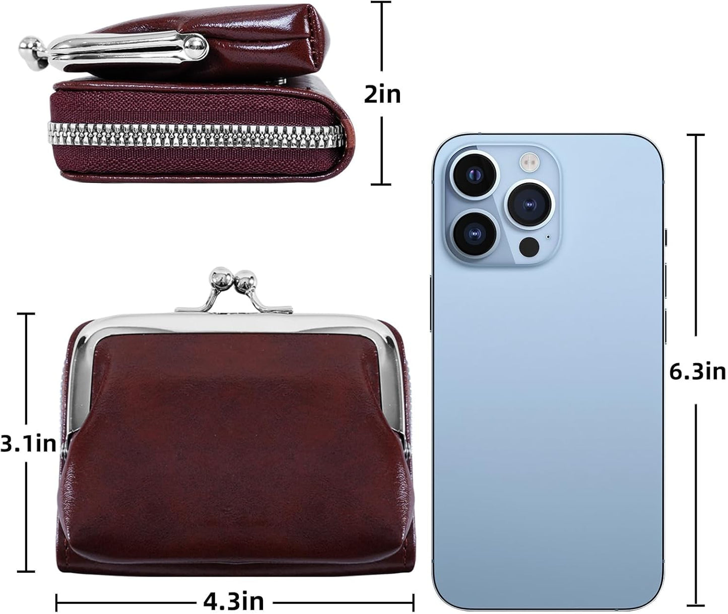 HOTDetachable 2 in 1 Genuine Leather Wallet for Women Credit Card Holder with Zipper Coin Purse (Wine Red2)