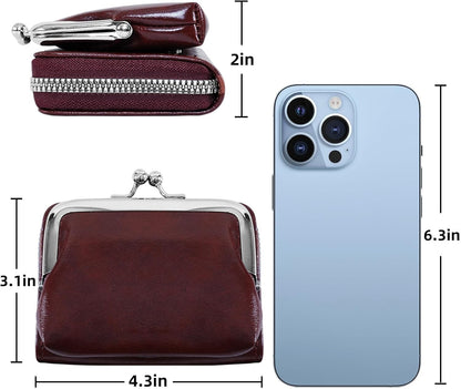HOTDetachable 2 in 1 Genuine Leather Wallet for Women Credit Card Holder with Zipper Coin Purse (Wine Red2)