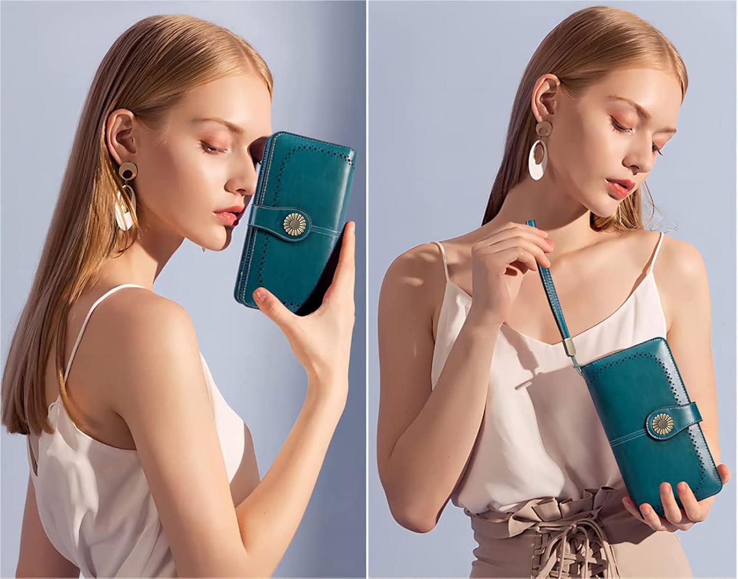 HOTSENDEFN Wallets for Women Leather Credit Card Holder with RFID Blocking Large Capacity Wristlet | with RFID Blocking