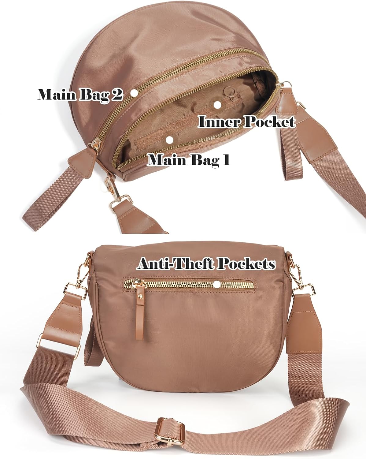 HOTPure Colour Crossbody Bag Bum Bag for Women,Spacious Purse Fanny Packs Belt Bag,Oversized Bum Bag (Colour Bum Bag-Coffee)