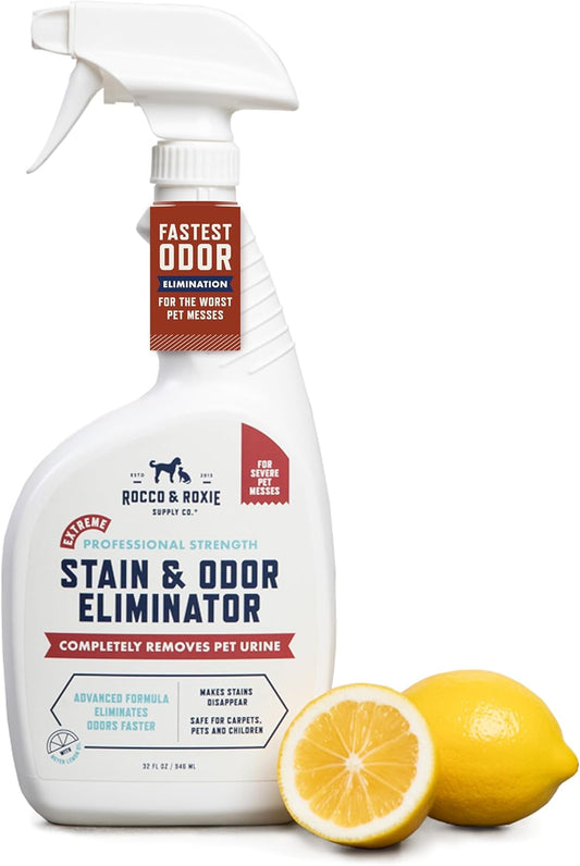 HOTRocco & Roxie Extreme Stain & Odor Eliminator for Strong Odor, Pet Urine Enzyme Cleaner Destroyer, Stain Remover, Dog Poop and Cat Pee, Enzymatic Carpet Cleaner Spray for Home, Puppy Potty Training