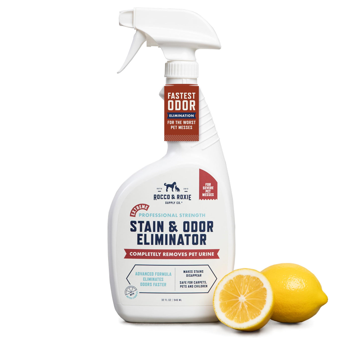 HOTRocco & Roxie Extreme Stain & Odor Eliminator for Strong Odor, Pet Urine Enzyme Cleaner Destroyer, Stain Remover, Dog Poop and Cat Pee, Enzymatic Carpet Cleaner Spray for Home, Puppy Potty Training
