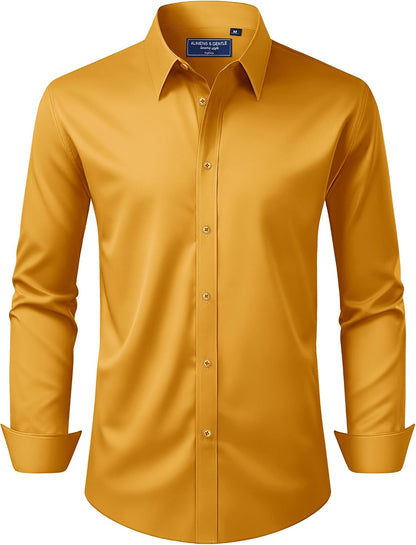 HOTAlimens & Gentle Men's Dress Shirt Regular Fit Stretch Stain Shield Long Sleeve Solid Business Wedding Button Down Shirts