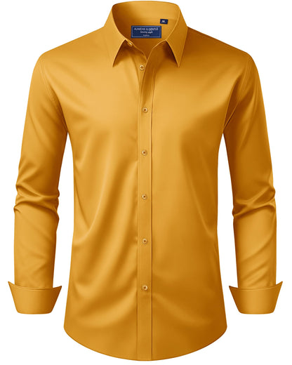 HOTAlimens & Gentle Men's Dress Shirt Regular Fit Stretch Stain Shield Long Sleeve Solid Business Wedding Button Down Shirts