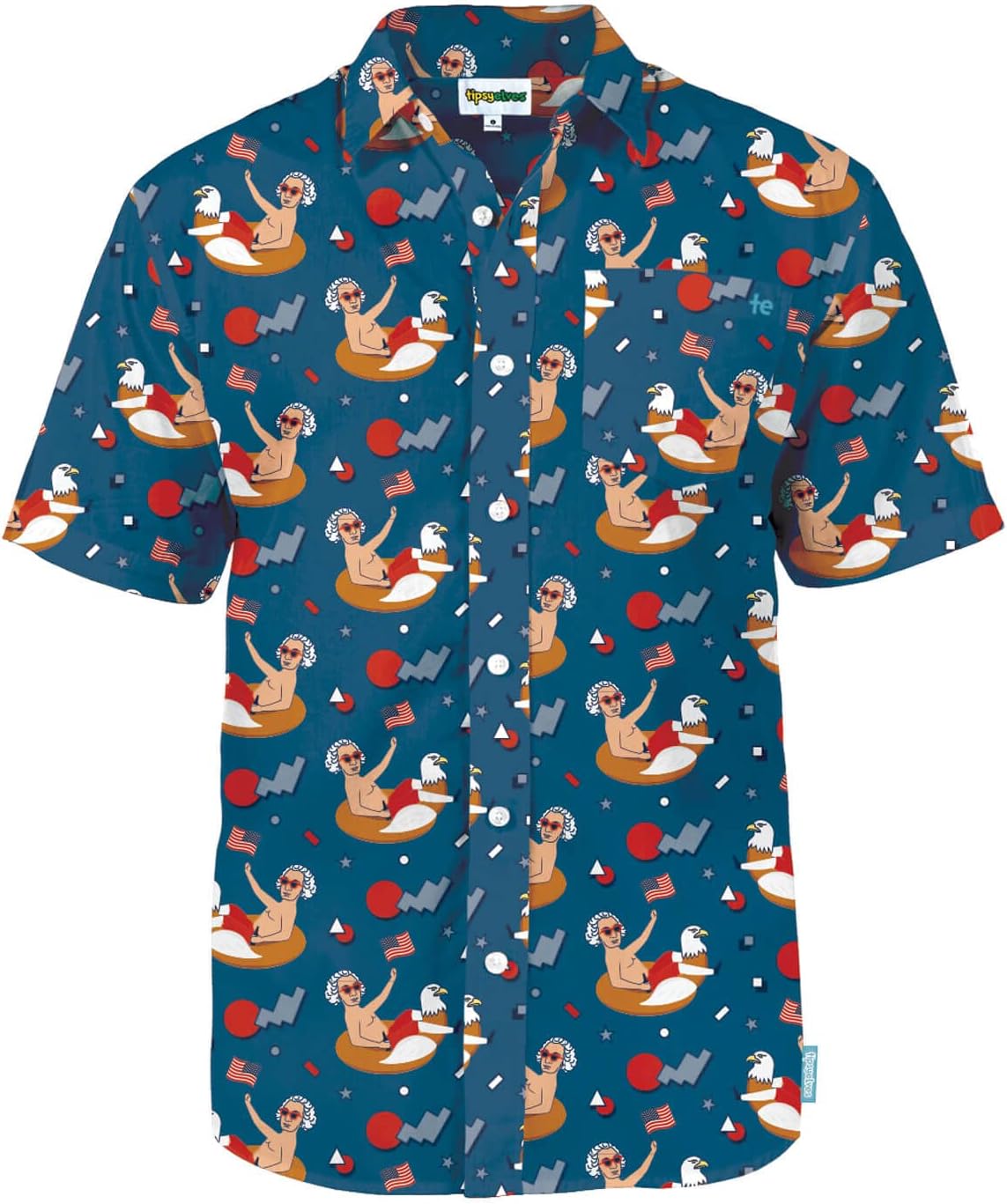HOTTipsy Elves Patriotic Shirts for Men - USA Short Sleeve Button Up American Flag Shirts for Men for 4th of July