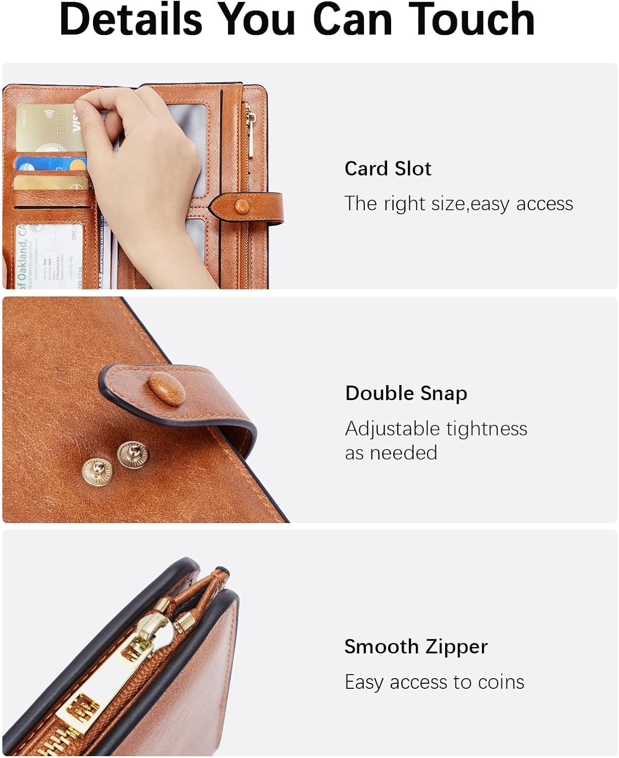 HOTBOSTANTEN Womens Leather Wallet RFID Large Capacity Credit Card Holder | 4 ID Windows, 16 Card Slots, Zipper Coin Pocket, Clutch Wallet, Long Bifold, Ladies Gifts, Brown