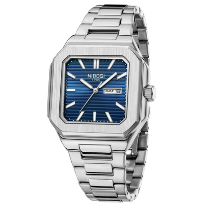 HOTNIBOSI Men Watches Analog Quartz Stainless Steel Silver Watches for Men Waterproof Business Classic Watch with Day and Date Display Wrist Watch for Work and Casual Wear