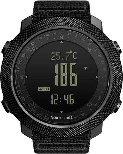 HOTNORTH EDGE Military Watch for Men Large Face Tactical Survival Digital Wrist Watch with Altimeter, Compass, Barometer, Waterproof, Pedometer for Outdoor Sports & Hiking (Apache)