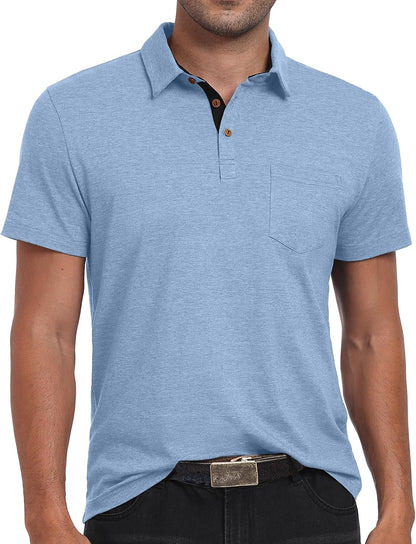 HOTSailwind Men's Cotton Polo Shirts Short Sleeve Casual Summer Shirts Classic Collared Golf Shirt with Pocket