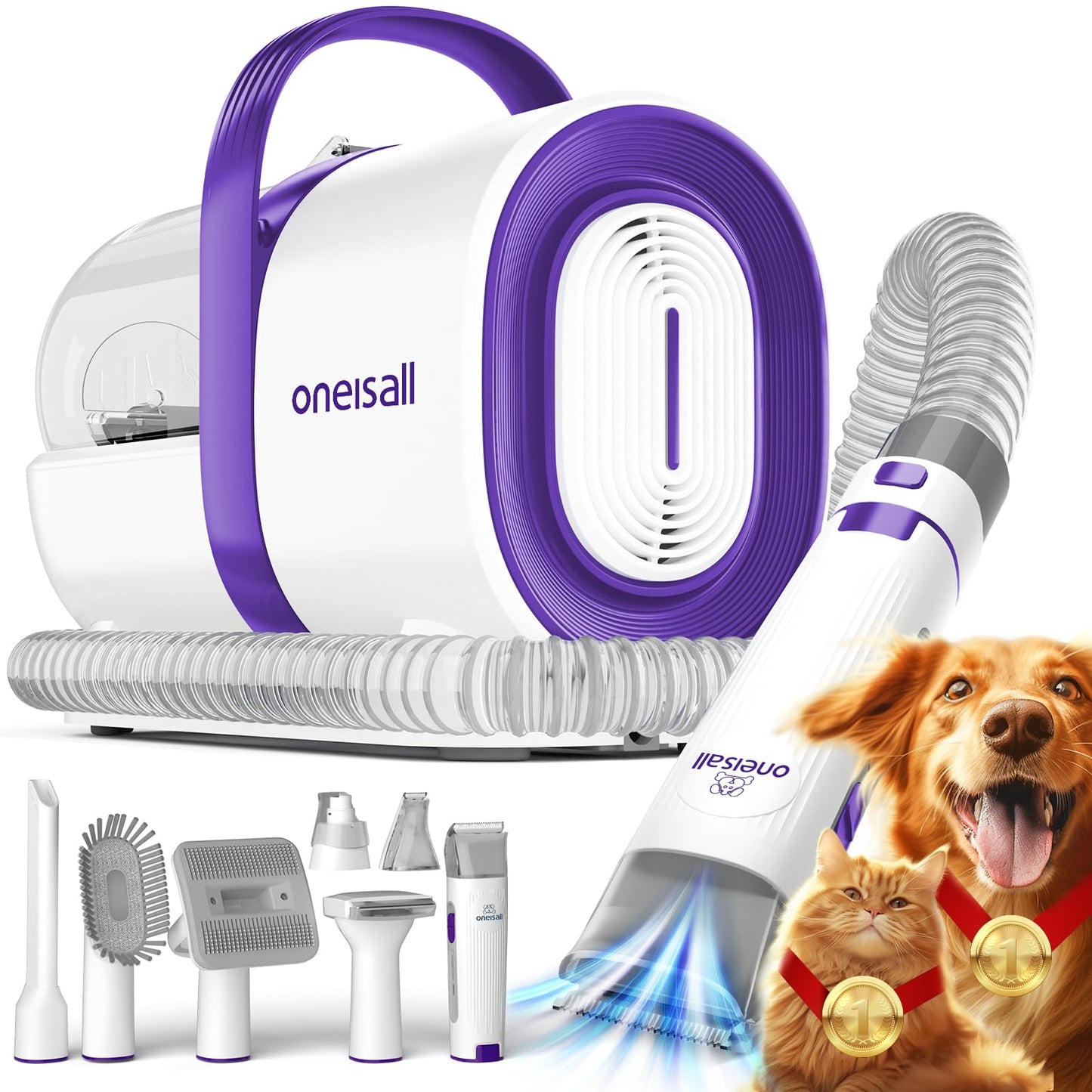 HOToneisall Dog Grooming Vacuum, Pet Grooming Vacuum with Clipper Nail Grinder, 1.5L Dust Cup Dog deshedding Brush with 7 Tools for Shedding Pet Hair, Home Cleaning(Blue)