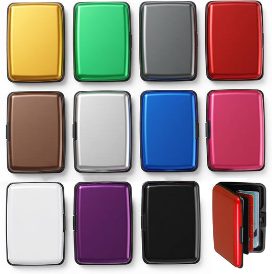 HOT12 Pcs RFID Blocking Metal Credit Card Holder, Aluminum Wallet Blocking Slim Case with Secure Clasp, Assorted Colors for Men & Women (6 Assorted Colors)