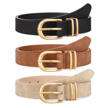 HOTJASGOOD 3 Pack Women Leather Belts For Jeans Dresses Pants Ladies Faux Leather Waist Belt with Gold Buckle