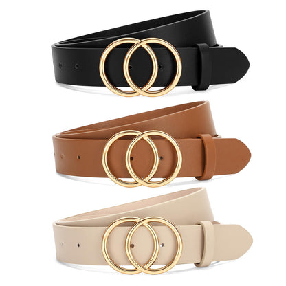 HOTSANSTHS 3 Pack Women Waist Belts for Jeans Pants Dresses, Ladies Belt with Double O-Ring Gold Buckle