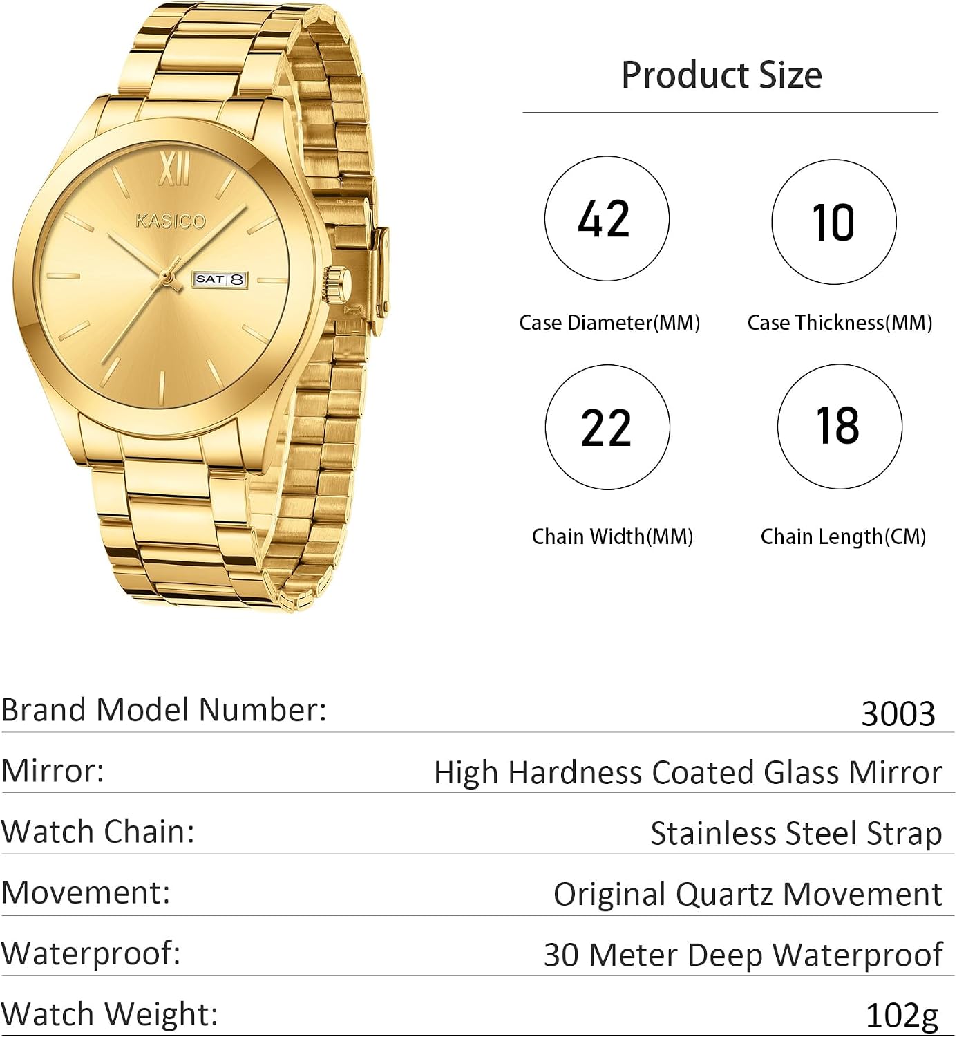 HOTKASICO Men's Watches Analog Dress Watch Minimalist Casual Classic Relojes para Hombres with Day-Date Display Stainless Steel Band Gift for Him (Black Gold Silver Blue)