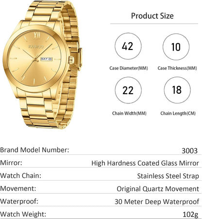 HOTKASICO Men's Watches Analog Dress Watch Minimalist Casual Classic Relojes para Hombres with Day-Date Display Stainless Steel Band Gift for Him (Black Gold Silver Blue)