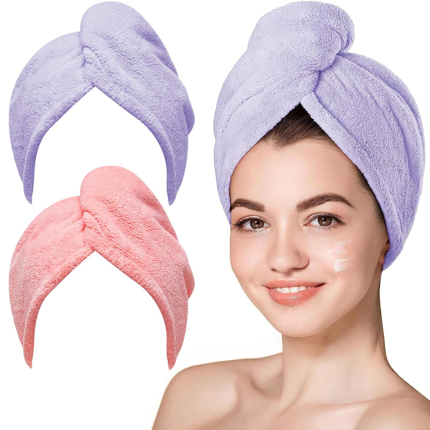 HOTHicober Microfiber Hair Towel Wrap, Fast Drying Hair Towels for Women, Soft Lightweight Quick Dry Turban for Curly & Long Hair–3 Pack(Blue/Grey/Pink)