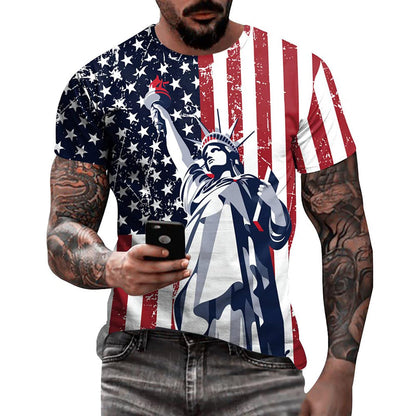 HOTEciodci Men's American USA Flag Patriotic T-Shirts 4th of July Shirts US Eagle Flag Soft Summer Short Sleeve Shirt for Men