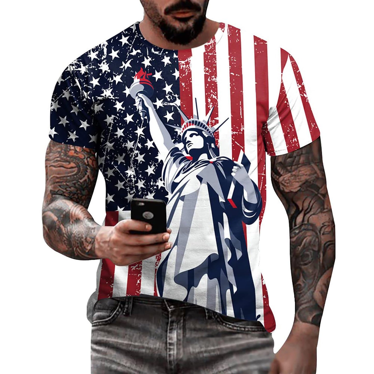 HOTEciodci Men's American USA Flag Patriotic T-Shirts 4th of July Shirts US Eagle Flag Soft Summer Short Sleeve Shirt for Men