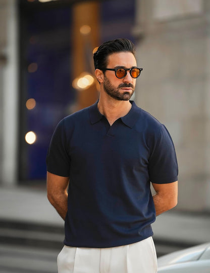 HOTCOOFANDY Men's V Neck Short Sleeve Stretch Knit Polo Shirt