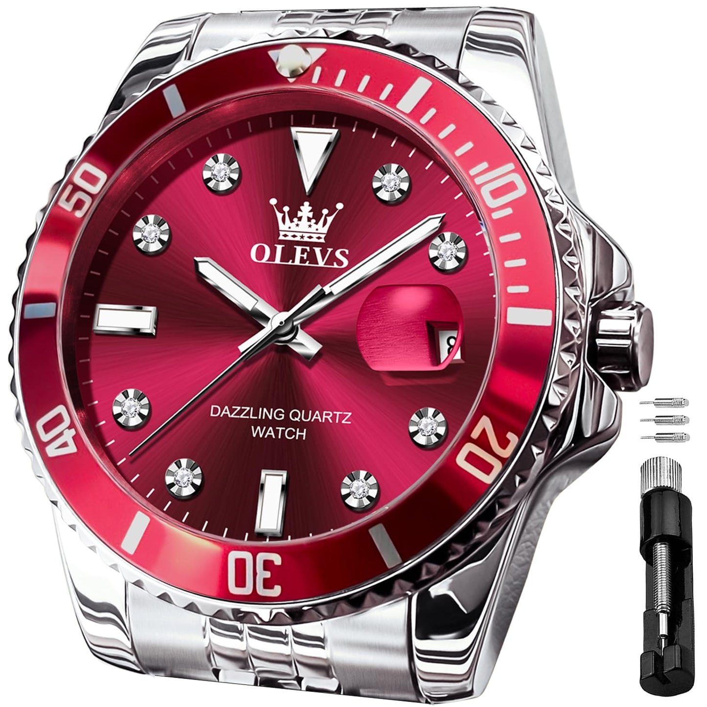 HOTOLEVS Men's Waterproof Watches Stainless Steel Waterproof Chronograph Wrist Watches Luxury Dress White Luminous Big Face Analog Quartz Male Watches