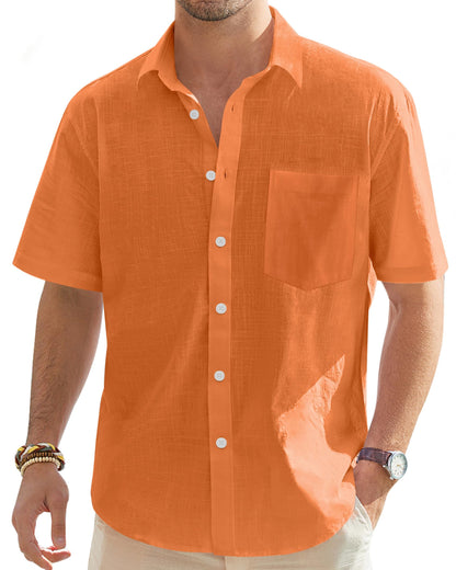 HOTJ.VER Mens Linen Shirt Short Sleeve Button Down Casual Summer Shirts | Cotton Linen, Untucked, Big Tall, from Beach Camp Vacation, Cruise Fishing, Work Office, to Wedding Party Family, with Pocket