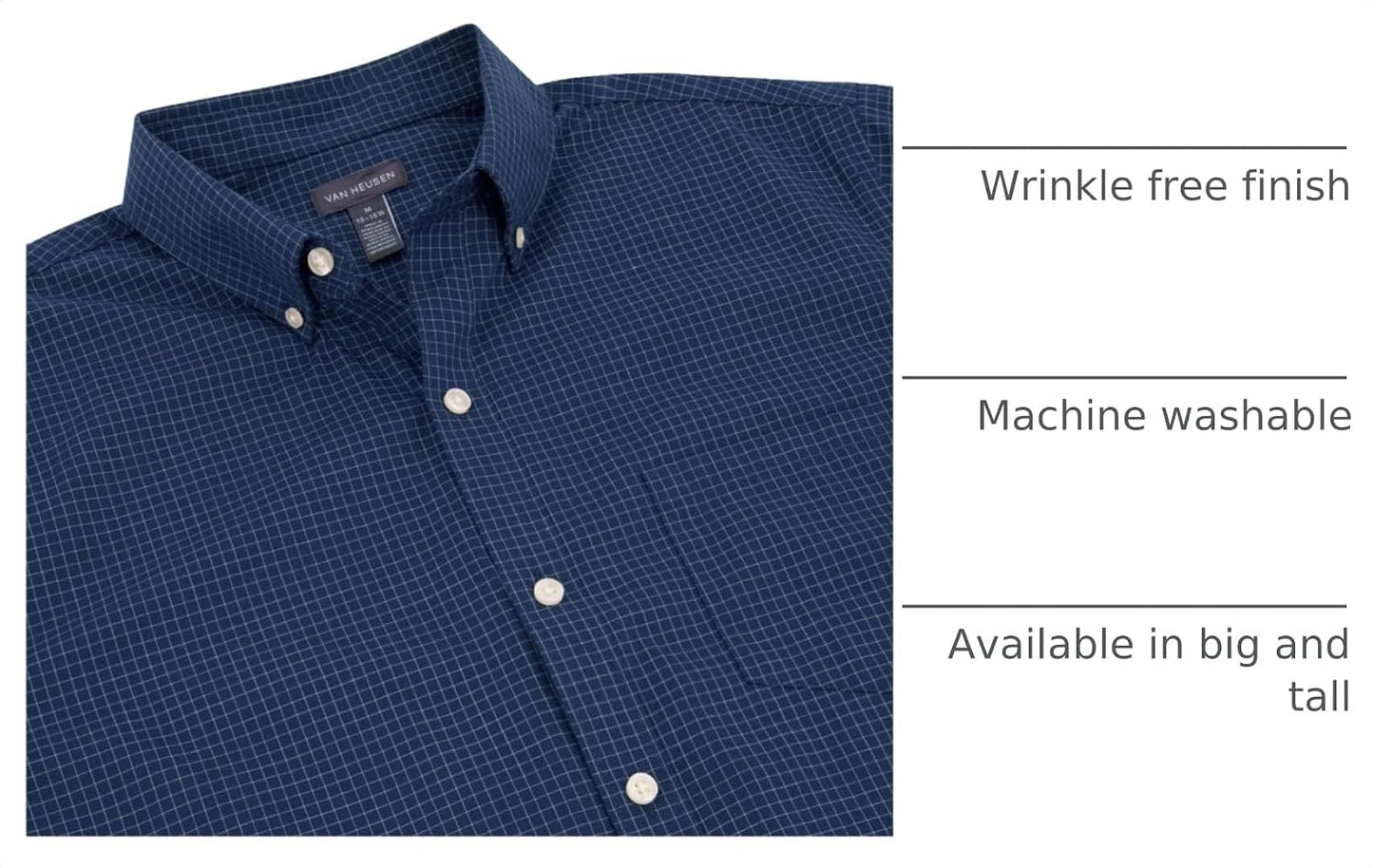 HOTVan Heusen Mens Wrinkle Free Short Sleeve Button Down Check Shirt