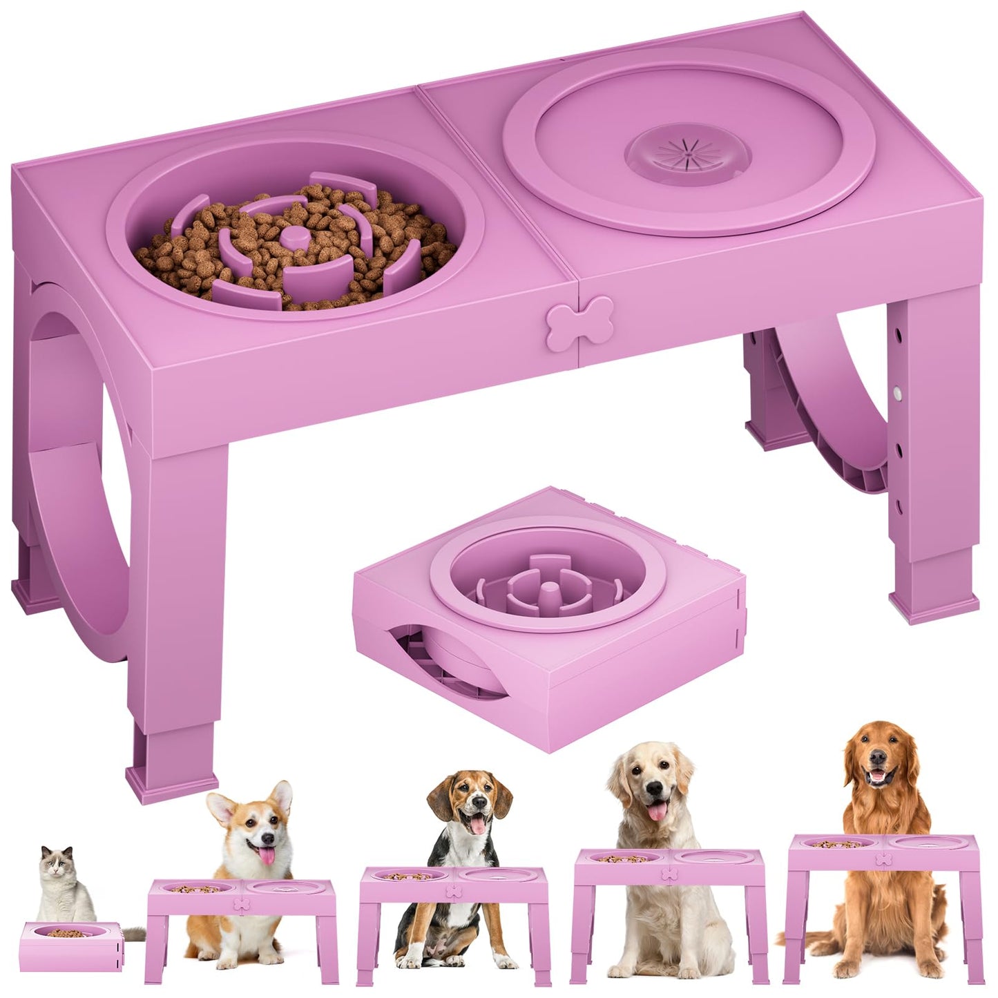 HOTXIAZ Elevated Dog Bowls Large Breed Raised Dogs Bowl Stand Large/Medium Sized Dog Stainless Steel Food Water Bowl Stands 5 Heights Adjustable 9/11/12/14in Black Pet Feeder Dish Station