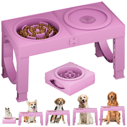 HOTXIAZ Elevated Dog Bowls Large Breed Raised Dogs Bowl Stand Large/Medium Sized Dog Stainless Steel Food Water Bowl Stands 5 Heights Adjustable 9/11/12/14in Black Pet Feeder Dish Station