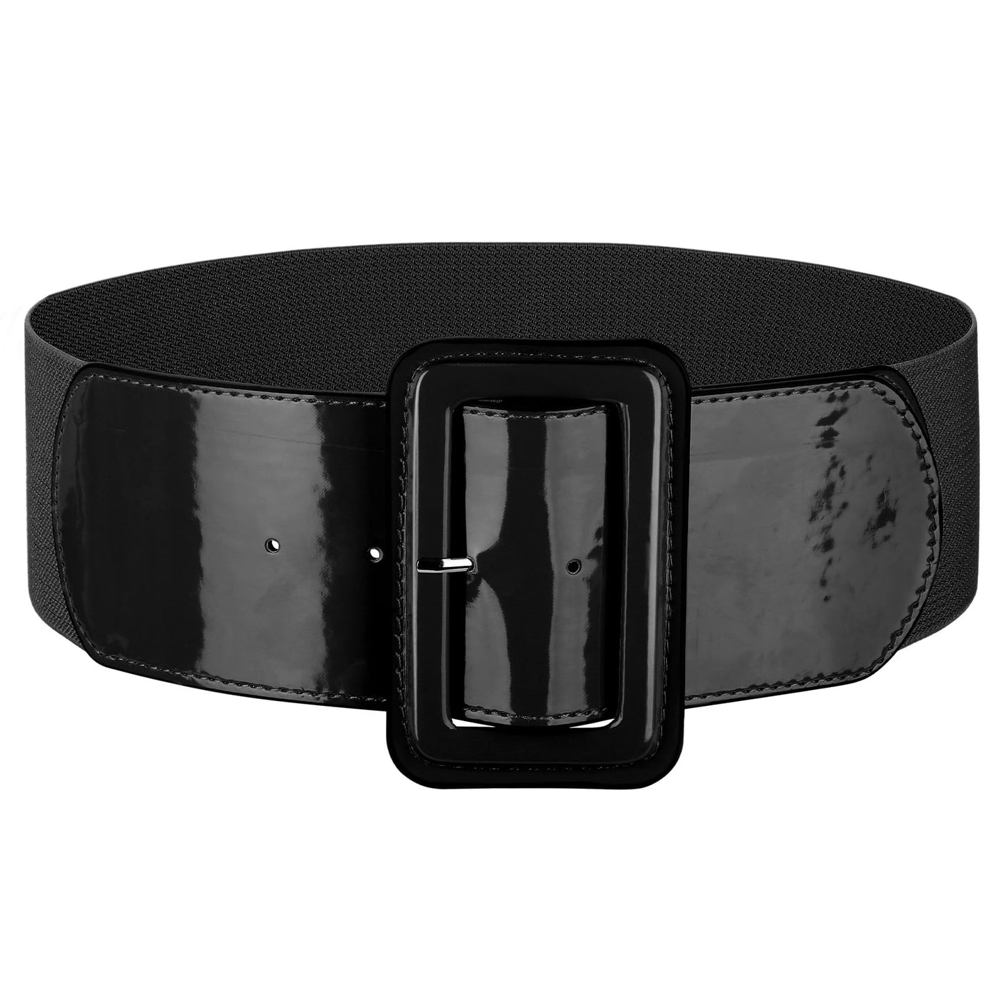 HOTJASGOOD Women Wide Stretchy Belt Vintage Elastic Waist Belt for Dresses Fashion Ladies Waist Belt with Patent Square Buckle